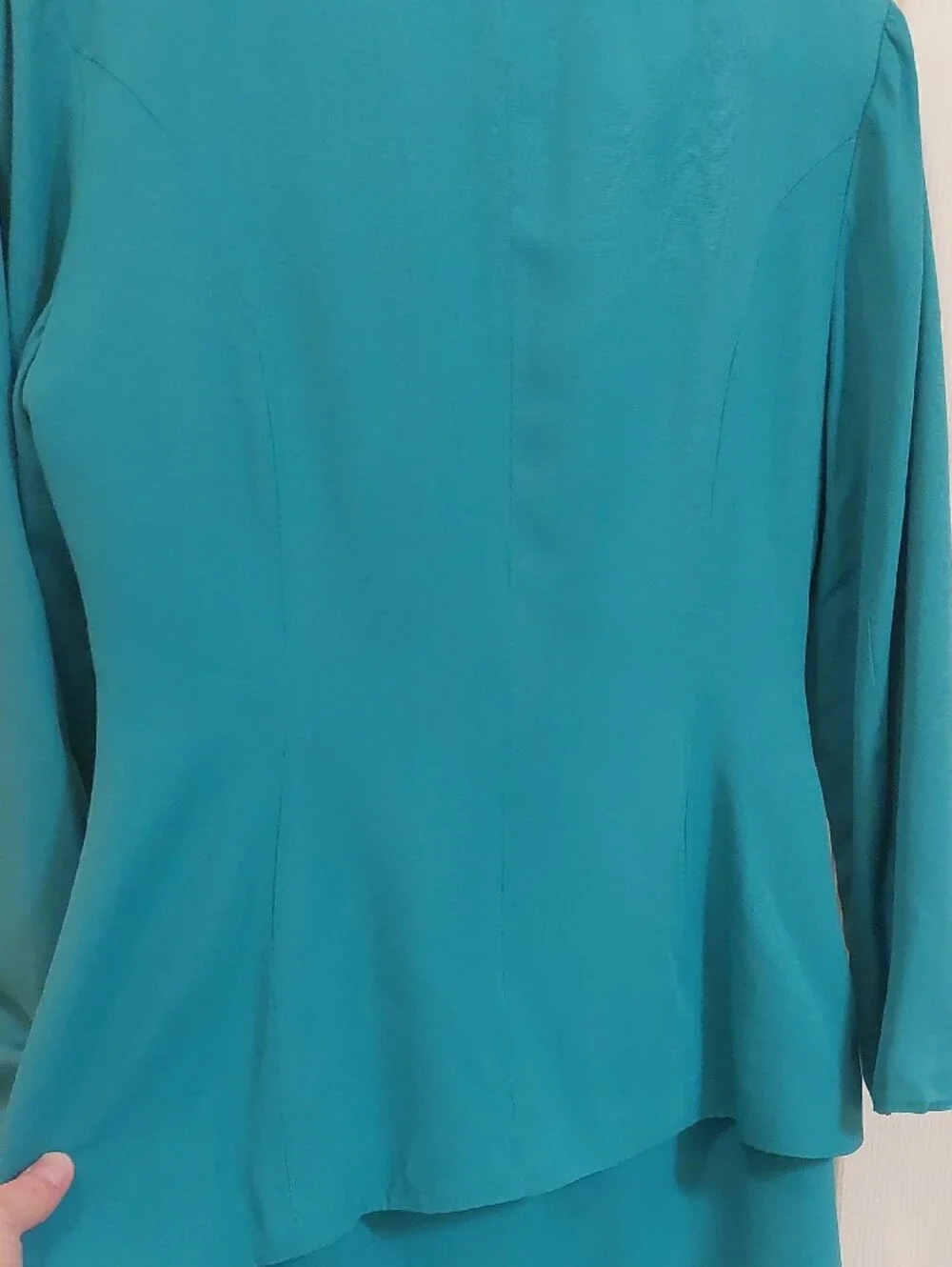 Vintage Teal Double-Breasted Women's Suit with Embroidered Trim